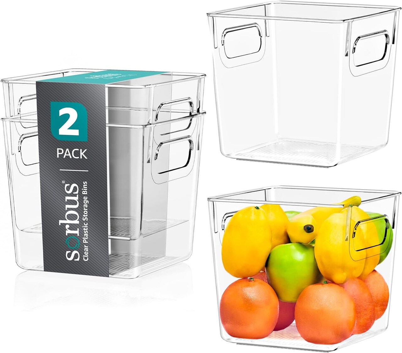 Sorbus 2 Pack Small Clear Acrylic Storage Bins - for Kitchen, Cabinet Organizer, Pantry & Refrigerator